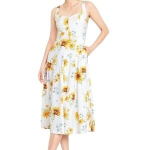 Old Navy White and Yellow Floral Midi Dress